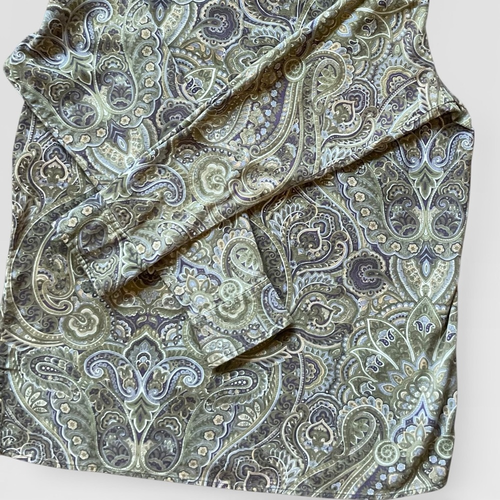 Krazy Kat Vintage Paisley Button Down Shirt Green Blue Purple Cotton Medium - Picture 8 of 10